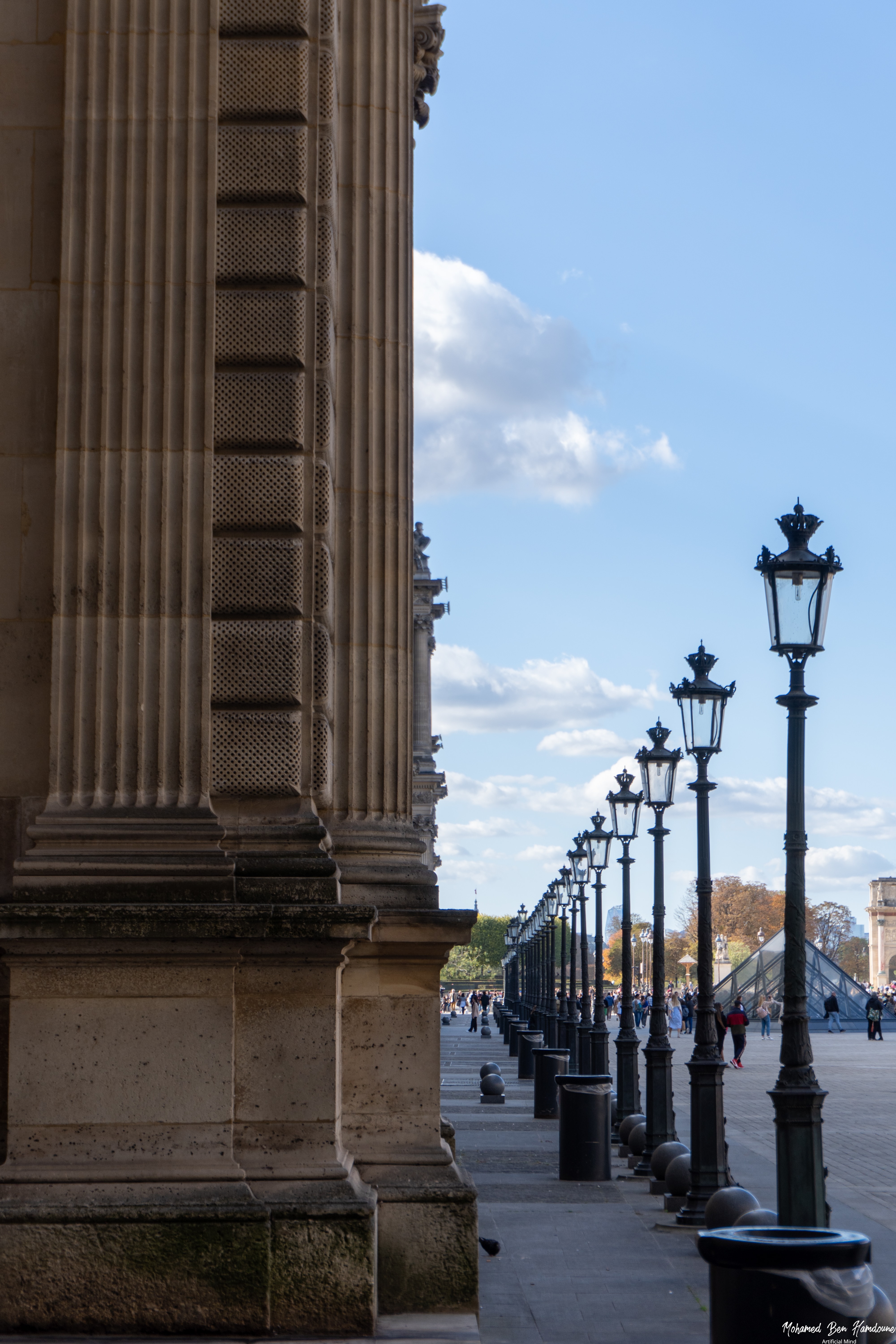 Louvre Museum Row of Lamps